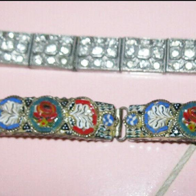 MS 2 Victorian Edwardian Bracelet Micro Mosaic Rhinestone