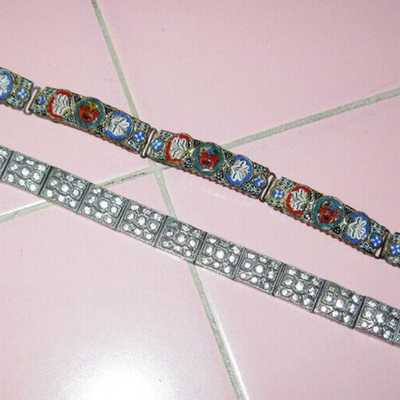 MS 2 Victorian Edwardian Bracelet Micro Mosaic Rhinestone