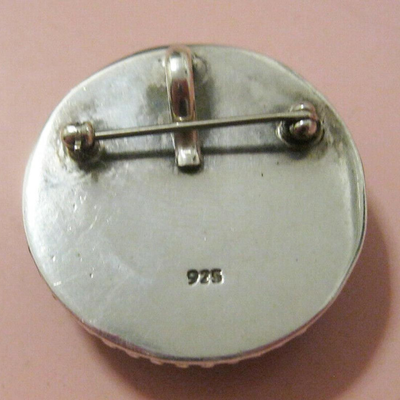 MS Vintage Sterling Silver Black Jet Mourning Pin Brooch Pendant Intaglio 1" Carved