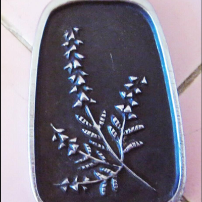 MS Vintage Sweden Pewter Pendant Tenn Landerholm Flowers Mid Century Mod Swedish