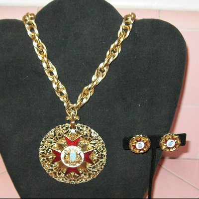 MS Necklace Medallion & Earrings Bretagne A Ma Vie Brittany Enamel Crest France
