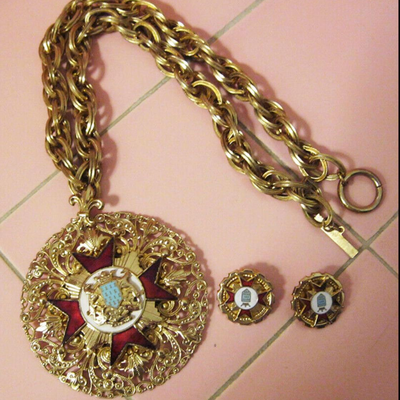 MS Necklace Medallion & Earrings Bretagne A Ma Vie Brittany Enamel Crest France