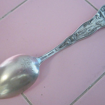 MS Antique 1911 Sterling Silver Souvenir Spoon San Diego California Mission Hotel Del