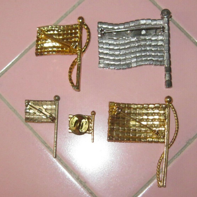 MS 5 Vintage Rhinestone USA Flag Pins Brooch Red White Blue Rafaelian Stars Stripes