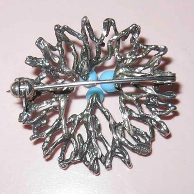 MS Danish Modern Pin Brooch Hermann Siersbol Sterling Silver Bird Nest Robin Eggs