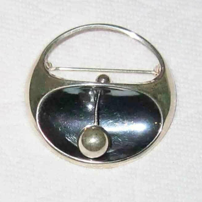 MS Modern Pin Brooch Finland Erik Granit Sterling Silver Dangle Ball Modernist Mod