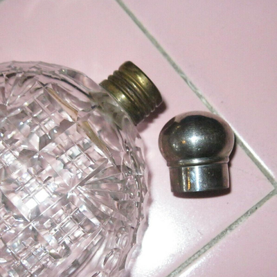 MS Antique Crystal Cut Glass Flask with Decorated Fitted Velvet Box Silver Stopper