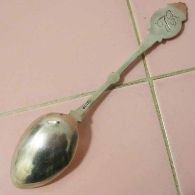 MS Antique 1870 Coin Sterling Silver Teaspoon Medallion Schulz Fischer Woman Helmet