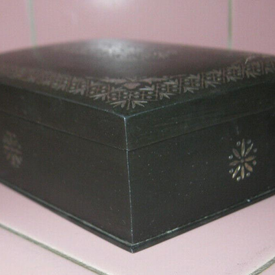 MS Antique Victorian Pewter Box Silver Decoration Unknown Maker Trinkets Cigarettes