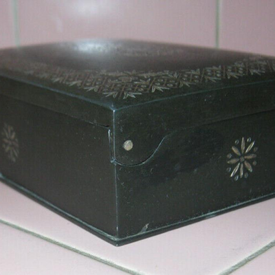 MS Antique Victorian Pewter Box Silver Decoration Unknown Maker Trinkets Cigarettes