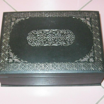MS Antique Victorian Pewter Box Silver Decoration Unknown Maker Trinkets Cigarettes