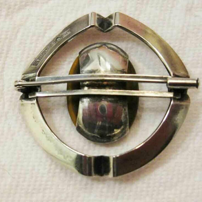 MS Mid Century Modern Kupittaan Kulta Tigers Eye Brooch Pin Finland 813H Silver