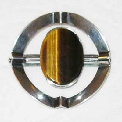 MS Mid Century Modern Kupittaan Kulta Tigers Eye Brooch Pin Finland 813H Silver