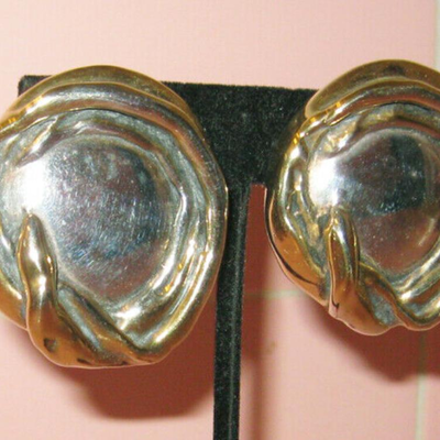 MS Vintage Pair Sterling Mixed Metals Designer Earrings  GW Clip Modernist
