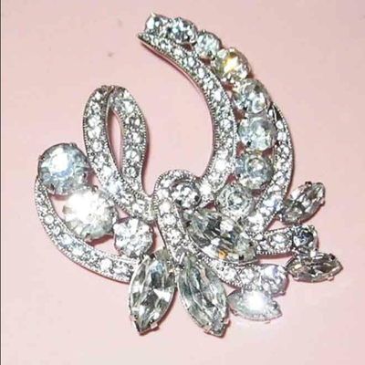 MS Vintage Eisenberg ICE Pin Brooch Clear Crystals Floral Spray