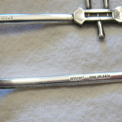 MS Vintage 6 Sterling Silver Teaspoons Japan Lute Design Demitasse Coffee Tea Case