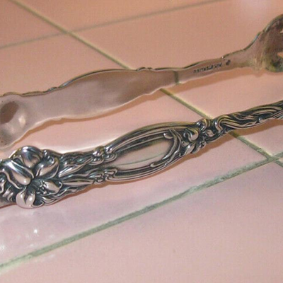 MS International Silver Sterling Sugar Tongs Frontenac 1903 Floral Decoration