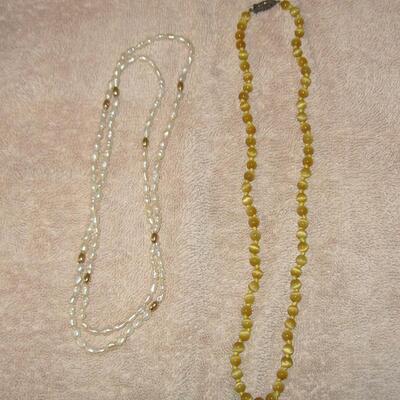 MS 2 Necklace Fresh Water Pearls w/Gold Spacers Tigers Eye Beads