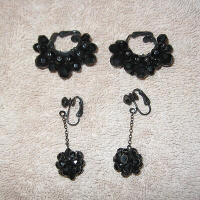 MS 2 Pair of Black Earrings Mourning Crystals