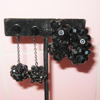 MS 2 Pair of Black Earrings Mourning Crystals