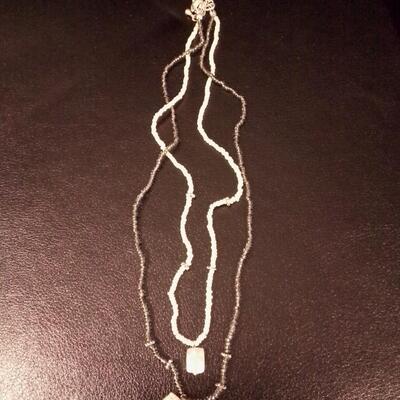 Black and White 2 Strand Seed Bead &Silver Necklace