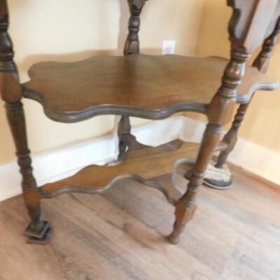 Antique Solid Wood Double Tier Accent Table with Cross Stretcher