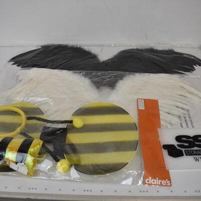 3 pc Halloween Costume/Dress-Up Wings: Black, White, & Bee (with stinger) - New