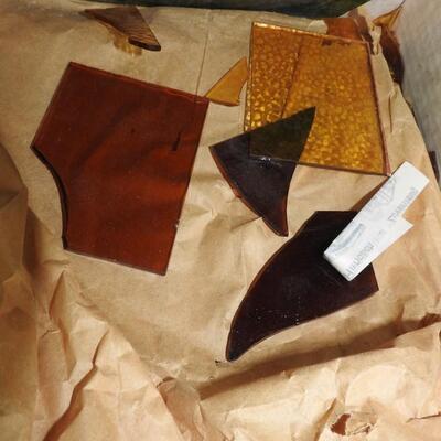 Glass Pieces & Glass Cutter. Green Orange Yellow (Vintage?)