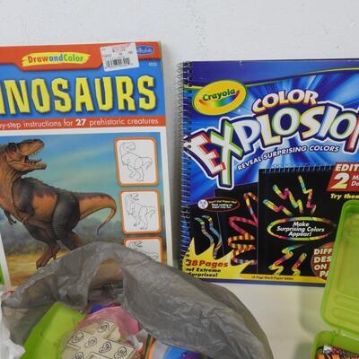 Kids Coloring/Art Lot: 4 Books, Book art paper, Crayons, Markers, Foam Stickers