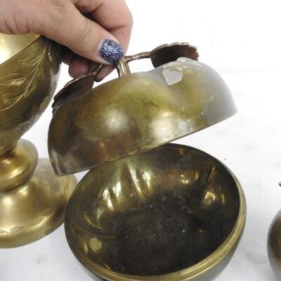 7 pc Metal Decor: Brass, Copper, etc. Apples, Bells, Containers