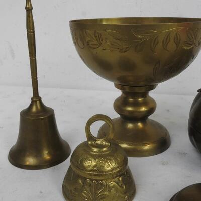 7 pc Metal Decor: Brass, Copper, etc. Apples, Bells, Containers