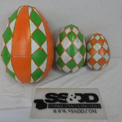3 Large Orange and Green Easter Eggs