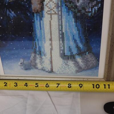 2 Framed Santa Diamond Art Pieces White/Blue w/ Owl & Red/Green/Gold w/ Lantern