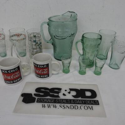 14pc Coca-Cola:1 Pitcher, 8 Glasses, 2 Mugs, 3 Small Glasses