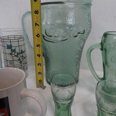 14pc Coca-Cola:1 Pitcher, 8 Glasses, 2 Mugs, 3 Small Glasses