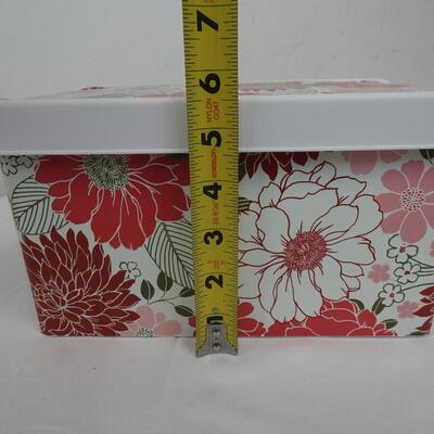 4 Plastic Containers with Lids, Pink & Green Floral, Needs Cleaning