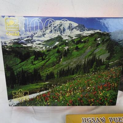 3 puzzles: 1000 pc Mtns/Flowers, 500 pc Rocks/Lighthouse, 1000 pc National Parks