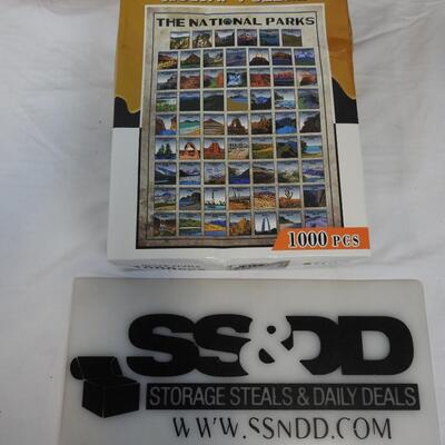 3 puzzles: 1000 pc Mtns/Flowers, 500 pc Rocks/Lighthouse, 1000 pc National Parks