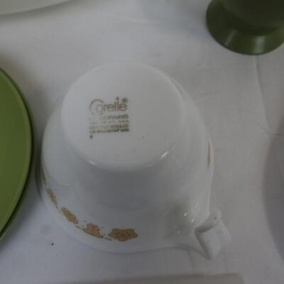 Vintage Corelle Cup, Melmac Plates/Cups, Anchor Hocking Bowl, Pyrex Serving