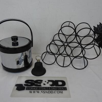 3 pc Home/Kitchen: Ice Bucket, Wine Rack, Dinner Bell