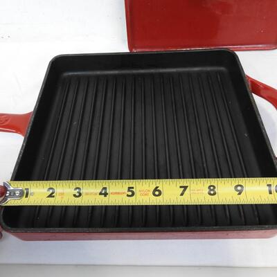 Red Enamel Cast Iron Pannini Press Pan & Lid by Giada De Laurentis. Heavy