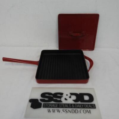 Red Enamel Cast Iron Pannini Press Pan & Lid by Giada De Laurentis. Heavy