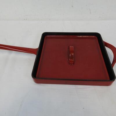 Red Enamel Cast Iron Pannini Press Pan & Lid by Giada De Laurentis. Heavy