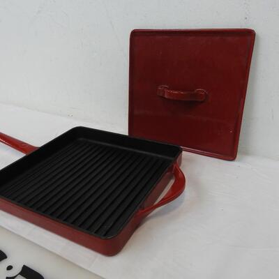 Red Enamel Cast Iron Pannini Press Pan & Lid by Giada De Laurentis. Heavy