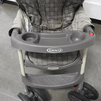 Graco Stroller. Gray/Green/Taupe with Cup Holders