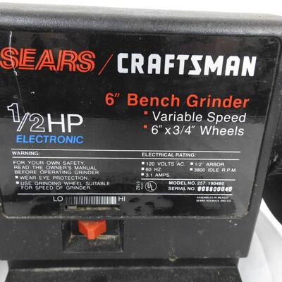 Sears Craftsman 6" Bench Grinder 1/2 HP Electronic - Works