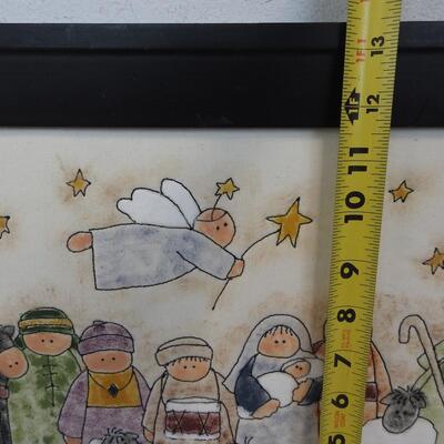 Stitched & Framed Nativity Scene, Primitive Style, Religious Holiday Decor