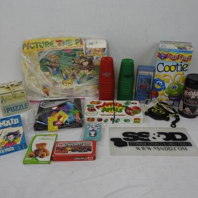 14pc Games, Puzzle, Stacking Cups, Checkers, Yahtzee, Apples to Apples, Old Maid