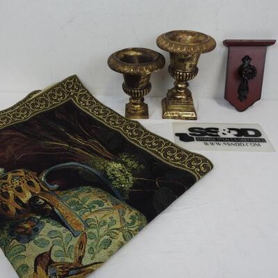 4 pc Home Decor: Tapestry 40" x 54", 2  Planters, Doorknob Wall Decor with Hook