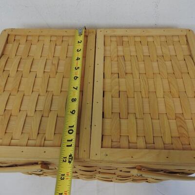 Wooden Picnic Basket with Handles & Hinged Top 18x12x10, Light Brown